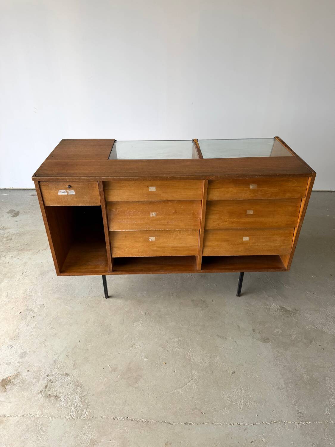 Antique teak craft shop furniture / counter / haberdashery display cabinet.