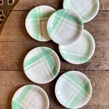 Set of 7 vintage dessert plates, Montréal green model by Salins.
