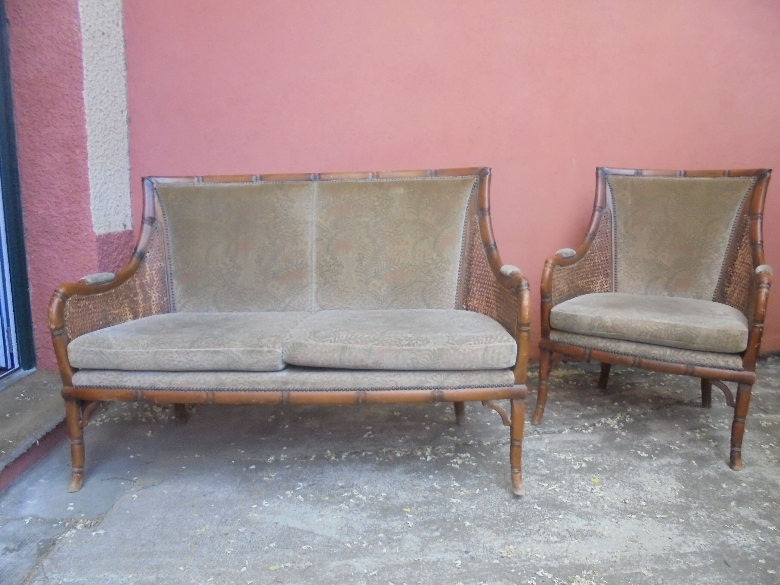 Rattan cane sofa and armchair circa 1970