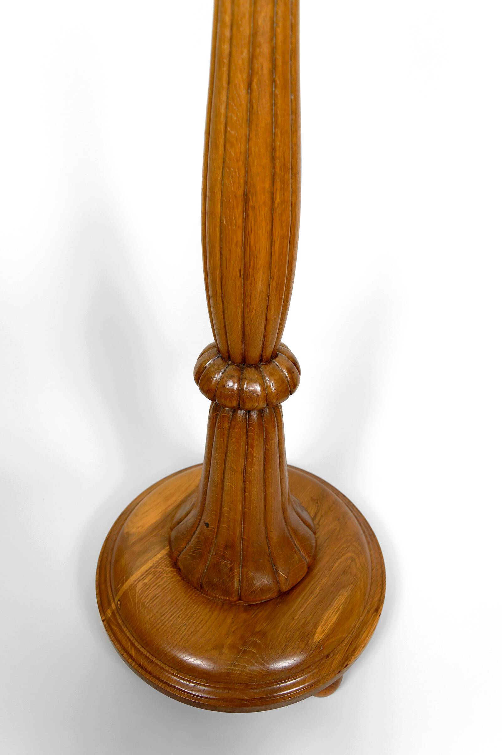 Important Art Deco carved oak floor lamp, France, circa 1920