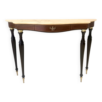 Console en noyer Canaletto et hêtre avec plateau en marbre, attribuée à Paolo Buffa