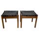 Mid-Century Modern Brown Leather and Wood Pair of Stools