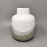 1970s Gorgeous Green And White Vase in Ceramic by F.lli Brambilla. Made in Italy
