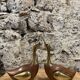 Pair of duck or swan in wood and brass sculpture