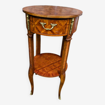 Ancienne petite table ou console en marqueterie géométrique de style Louis XV