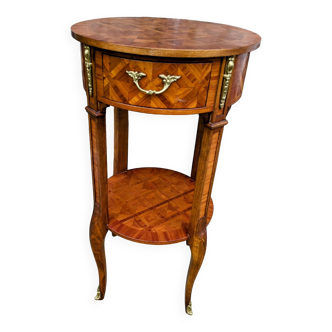 Old small table or console in Louis XV style geometric marquetry