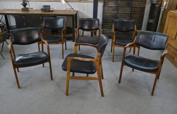 Ensemble de 6 fauteuils scandinaves en cuir et palissandre par Gondo Gravesen pour l’Atelier Bondo Gravesen Snedkerier 1960’s