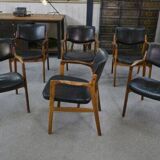 Ensemble de 6 fauteuils scandinaves en cuir et palissandre par Gondo Gravesen pour l’Atelier Bondo Gravesen Snedkerier 1960’s