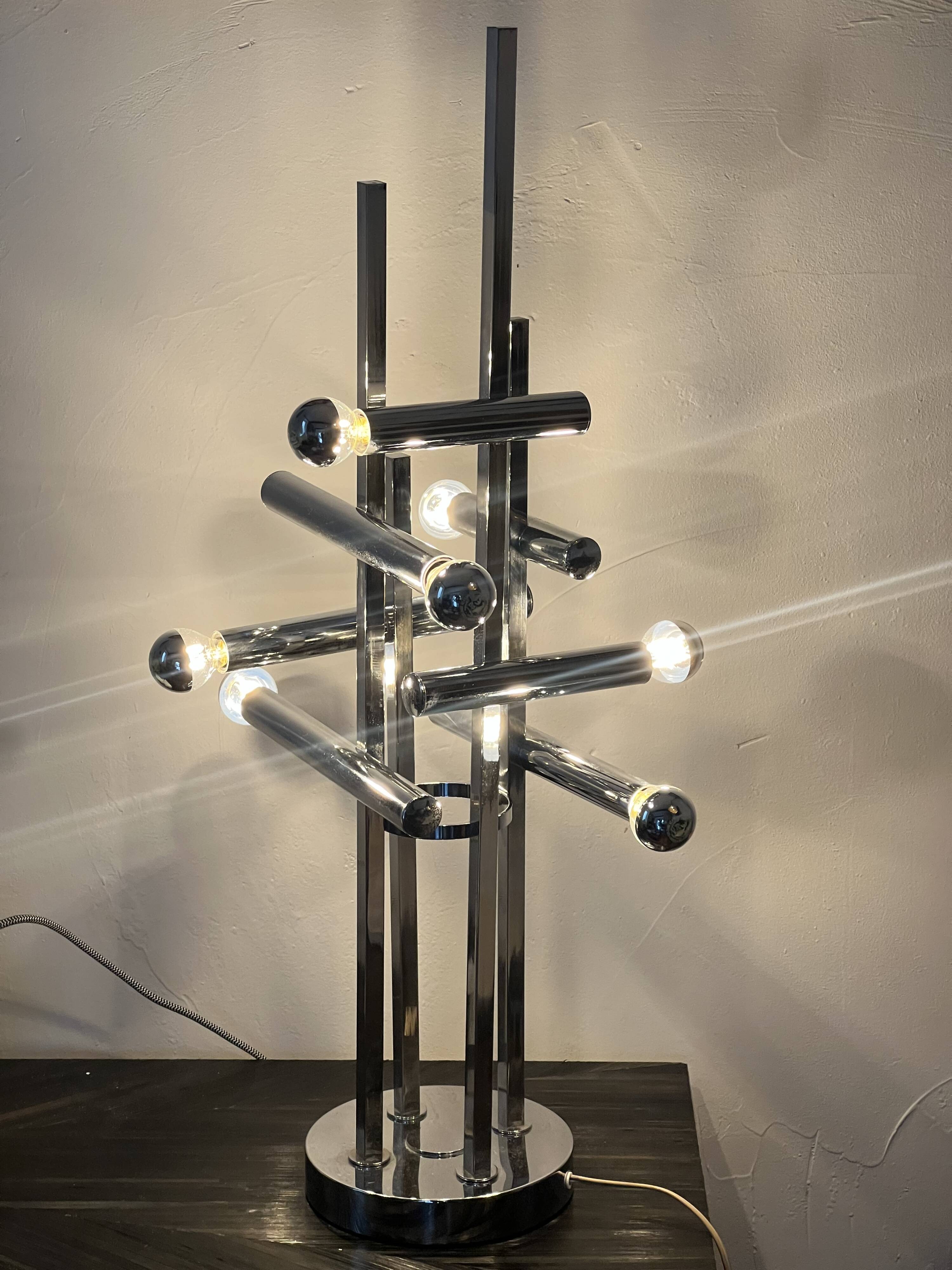 Large 70' Italian chrome table lamp by Stilux Milano