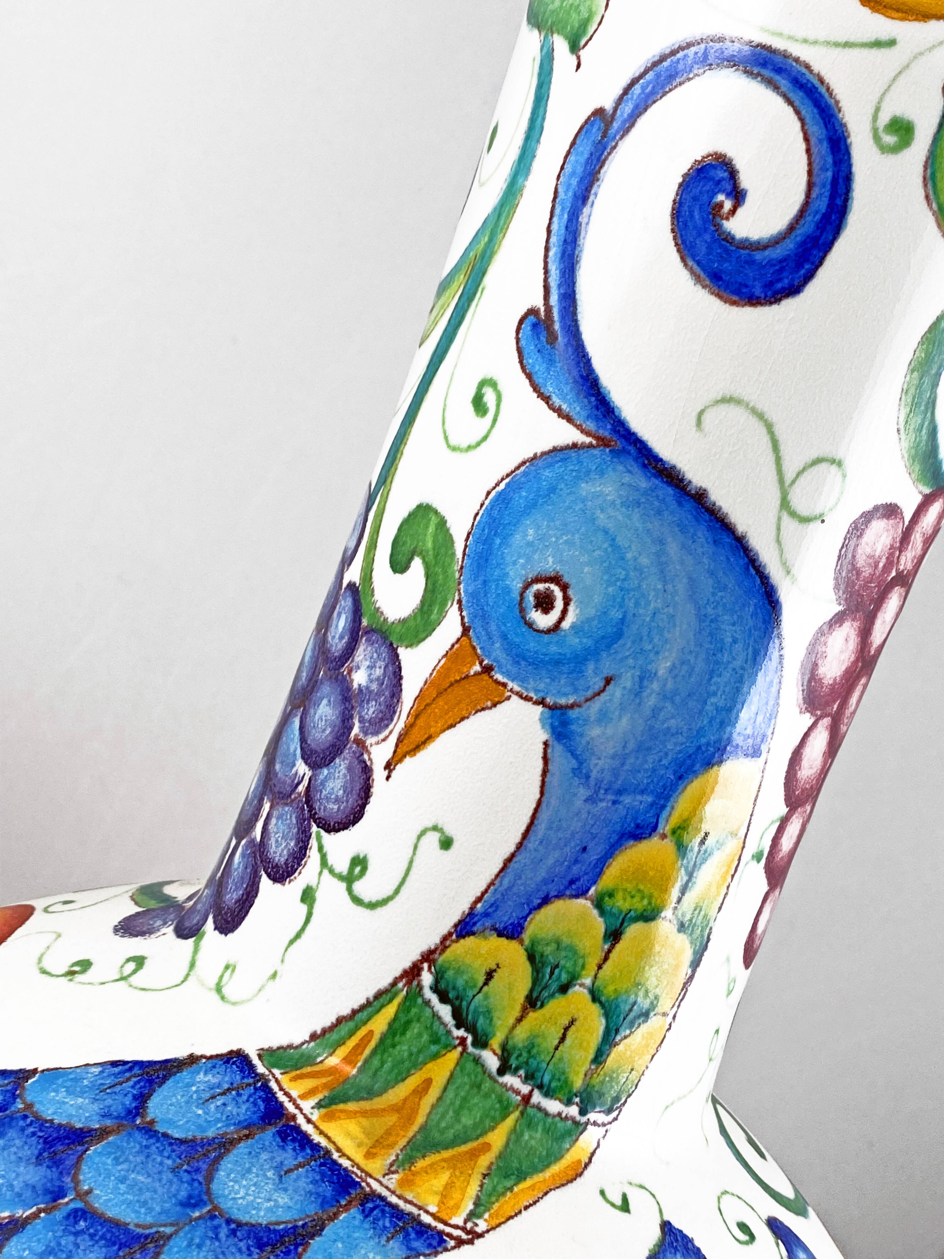 Large 1980s decorative vase hand painted enamel height. 63 cm. Italian manuf. Paolo MARIONI