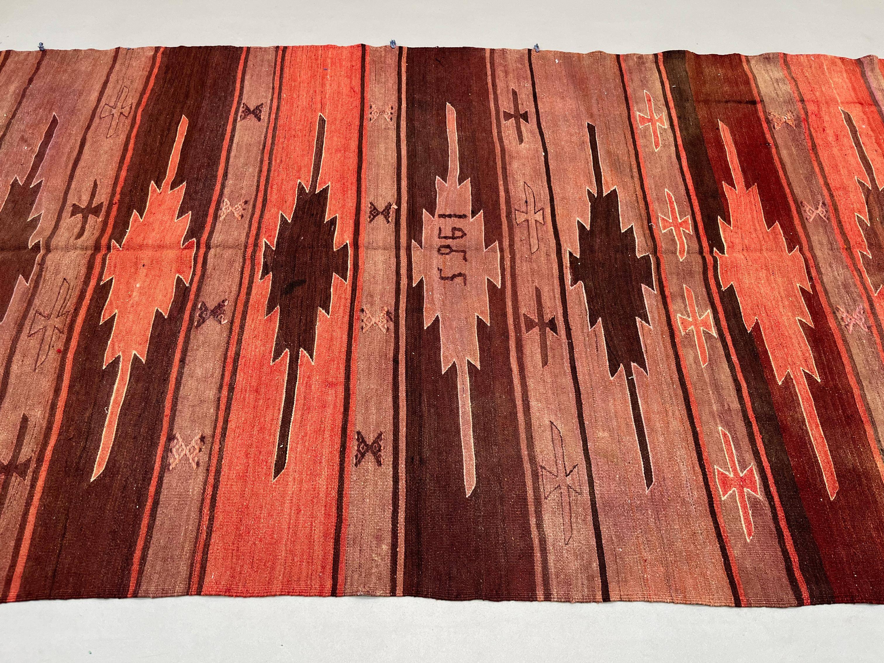 Large Vintage Turkish Kilim Rug 327x167 cm Wool Kelim