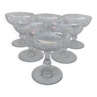 6 Baccarat crystal champagne glasses, circa 1920.