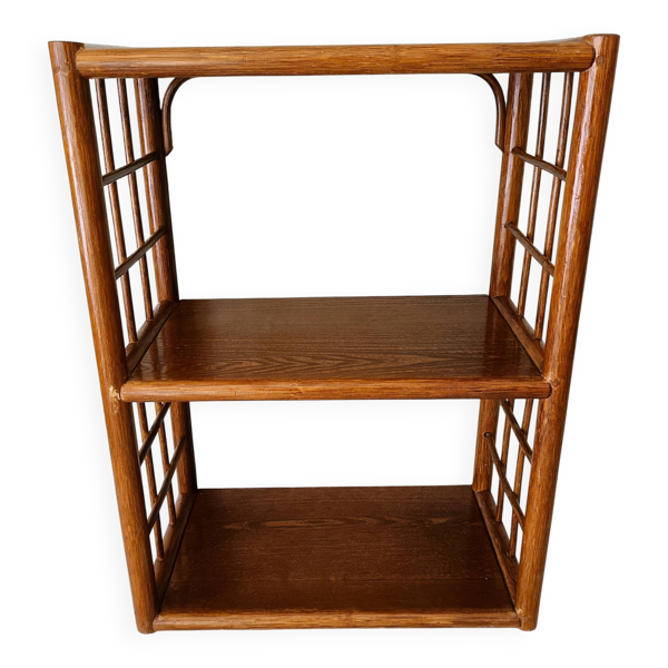 Meuble étagère en rotin et bois