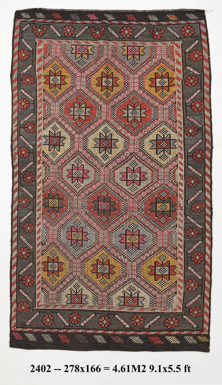 5x9 Brown Pink Antique Vintage Kilim Rug 166x78Cm SK 2402