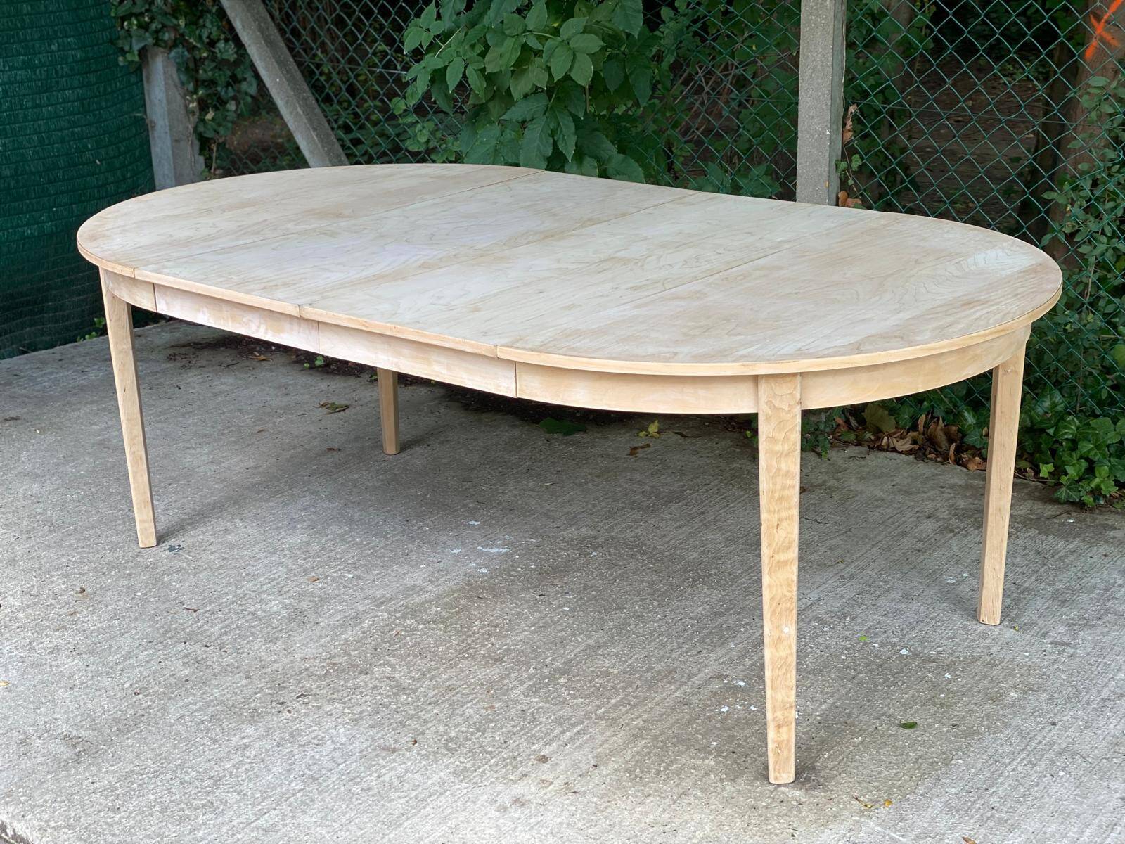 Table à manger scandinave ronde extensible rénovée en bois brut 210cm