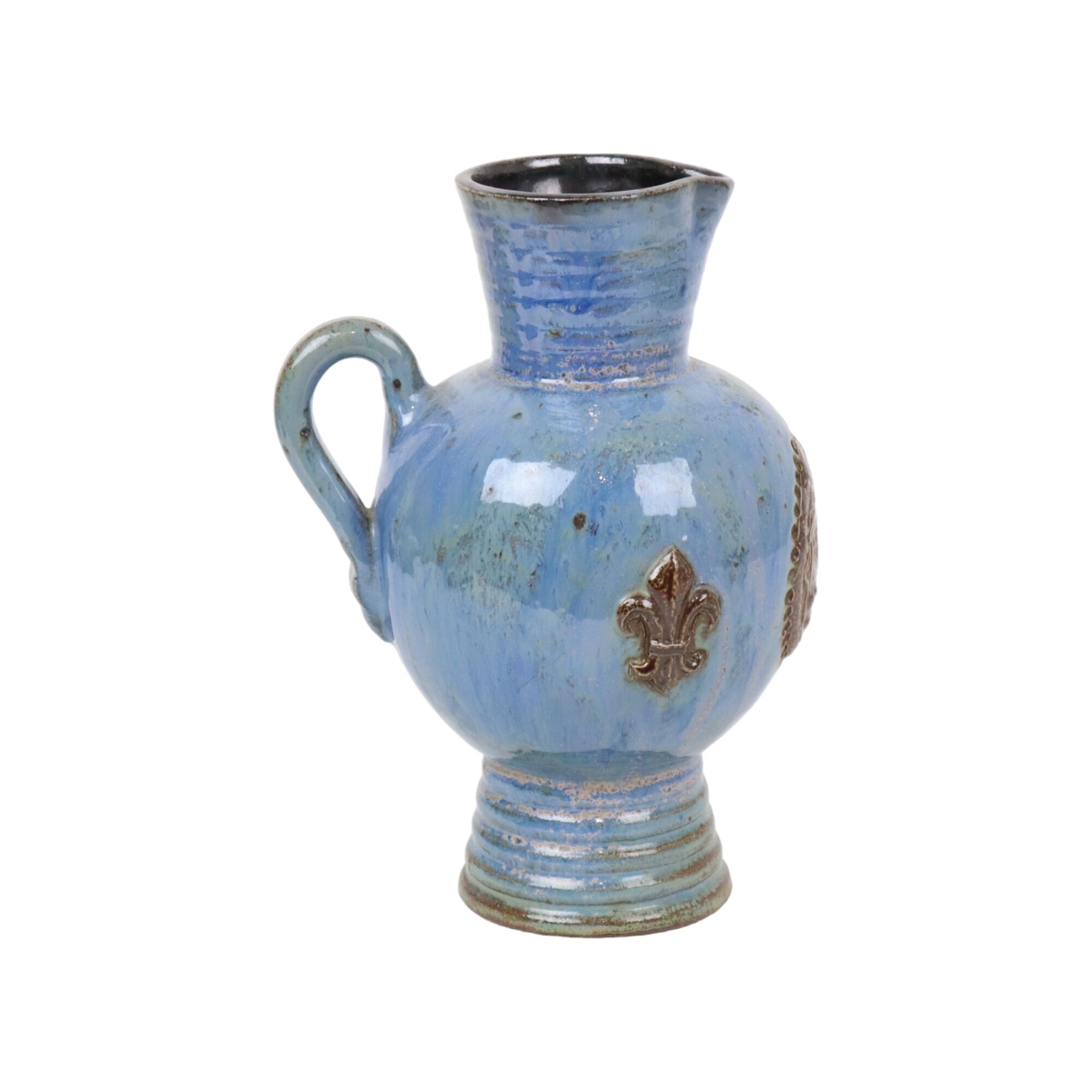 Vase émaillé bleu vintage céramique Belgique années 1970 24cm