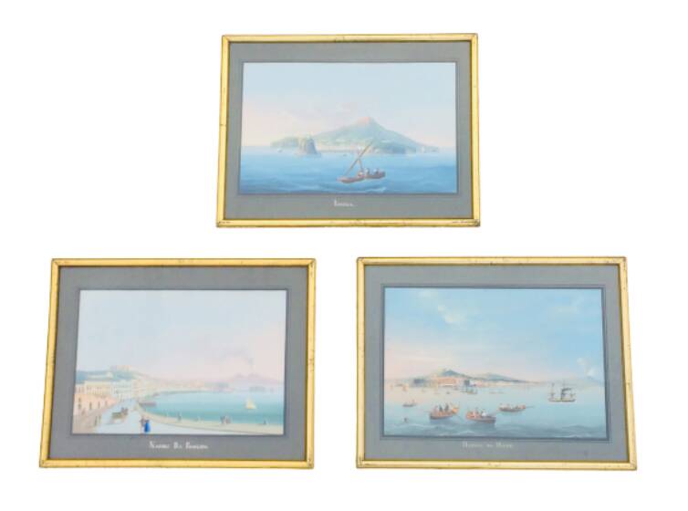 Neapolitan gouaches: View of Naples. 19th century. Giuseppe Scoppa (attributed)