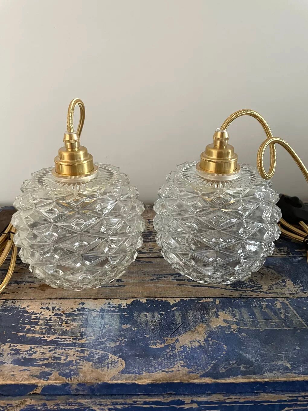 Set of two vintage walkmen in electrified chiseled glass to nine
