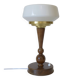 Art Deco Table Lamp | Vintage White Opaline Mushroom Glass | Restored Solid Wood | Fully Rewired | Bauhaus Style