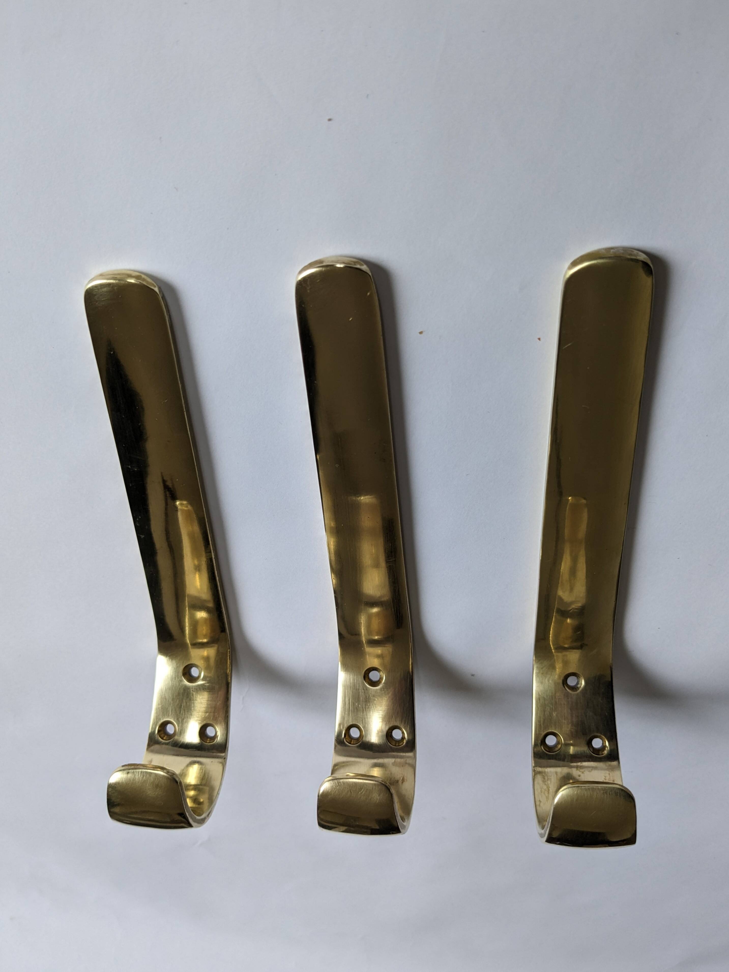 Wall hooks, hooks, 1950s modernist design attributed to carl auböck, vintage, brass
