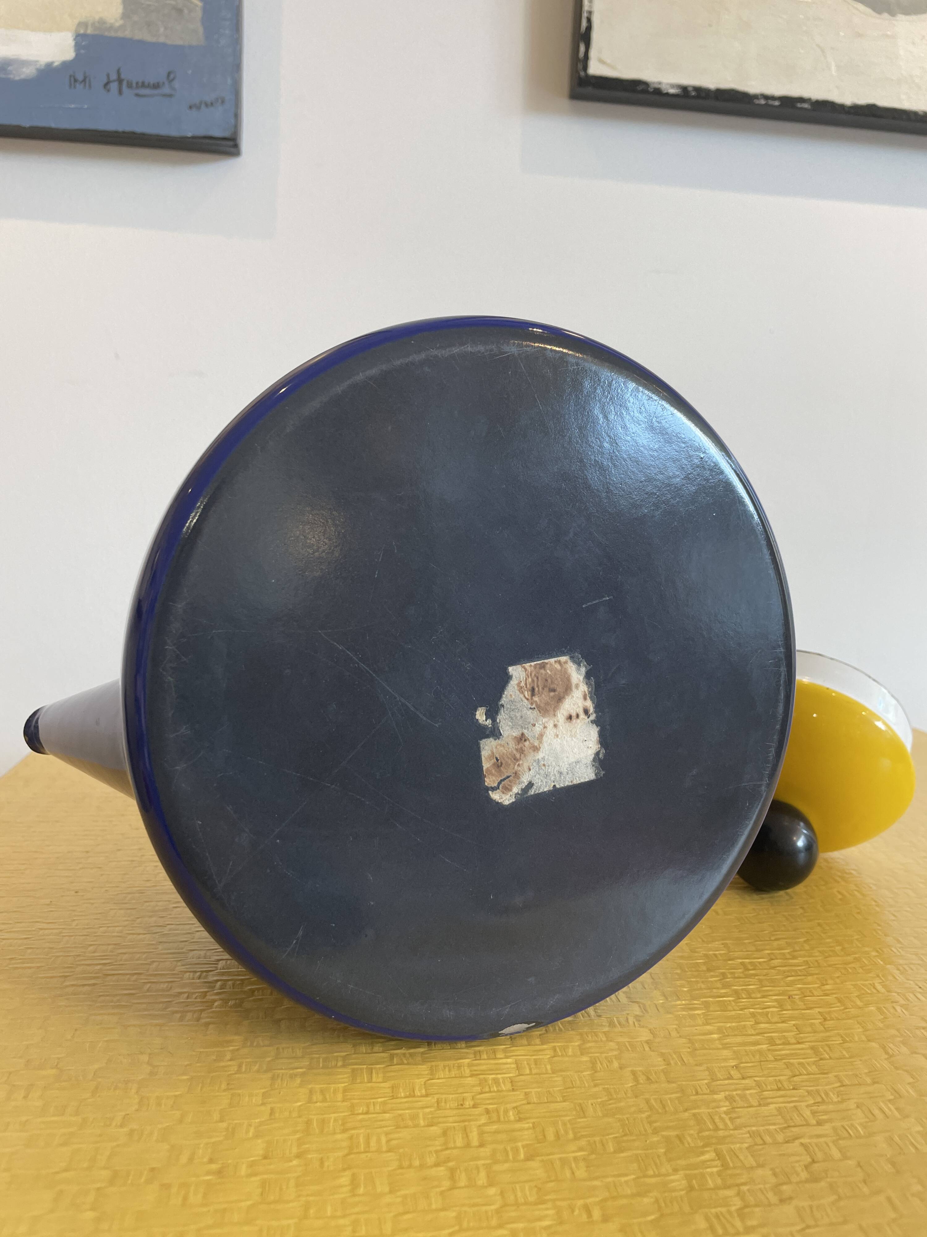 Yellow and blue enamel kettle