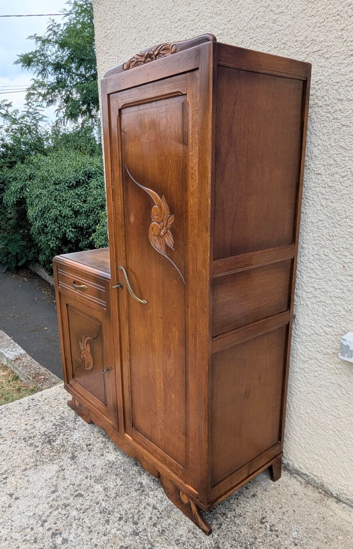 Armoire coiffeuse Penderie Miroir asymétrique Art Nouveau chêne 1916