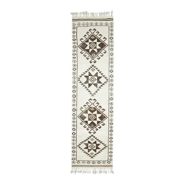 1970s Vintage Turkish Hand-Knotted Wool Cotton Beige Runner Rug  90x340