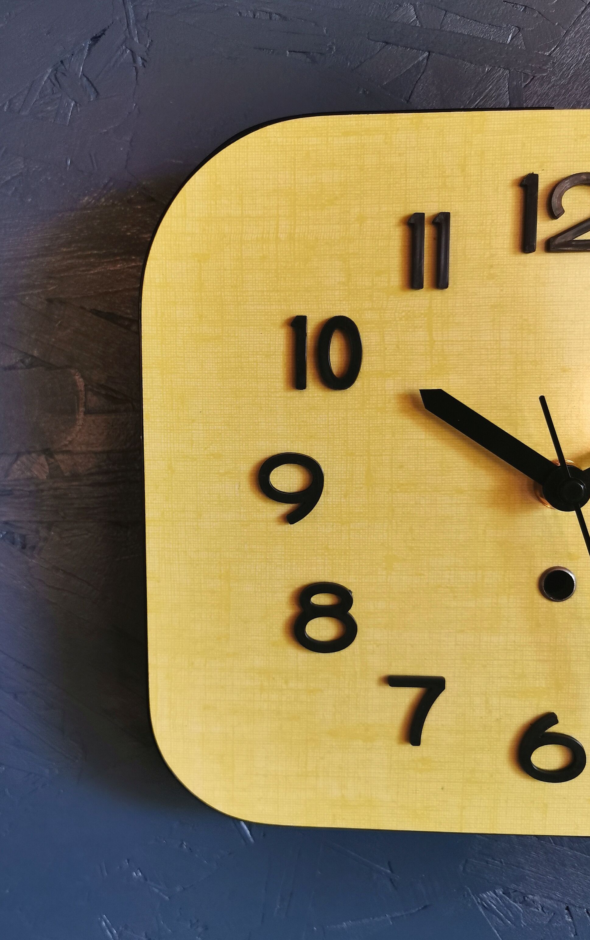 Vintage clock formica rectangular silent wall clock "Sun yellow"