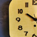 Vintage clock formica rectangular silent wall clock "Sun yellow"