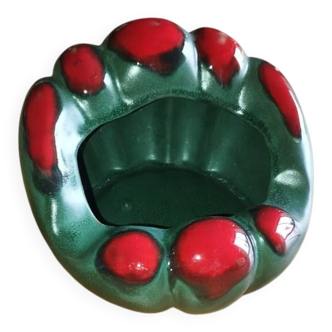 Vintage green and red glazed ceramic ashtray or catchall – year