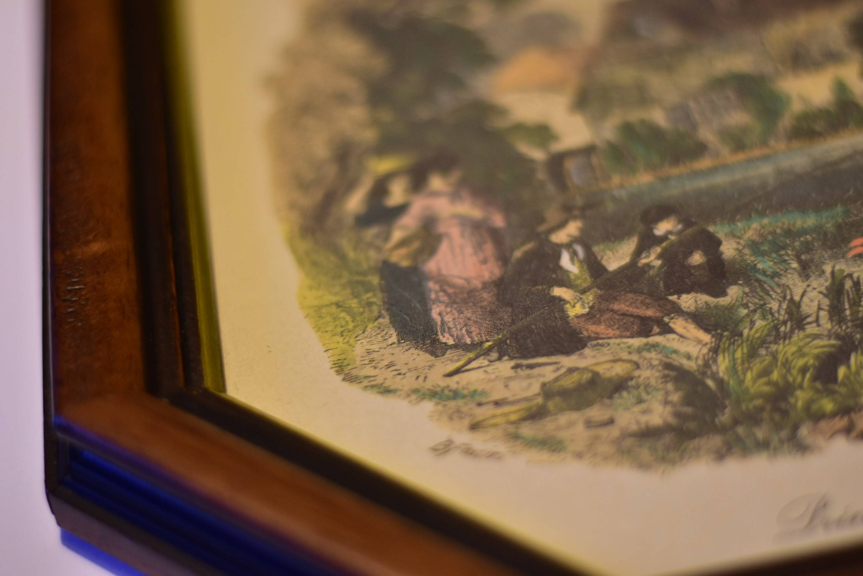 octo frame with spring scene engraving signed B.Foster