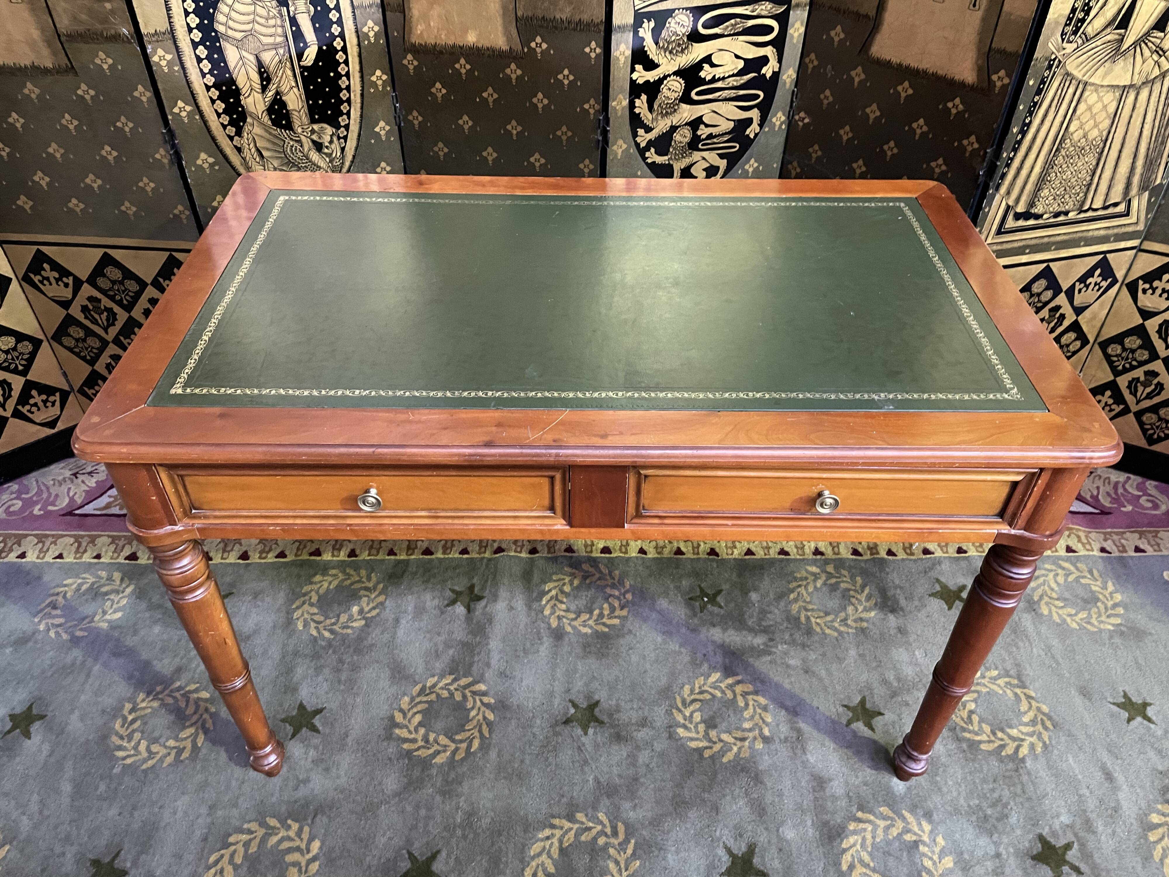 Louis Philippe style flat desk green leather