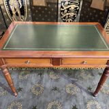 Louis Philippe style flat desk green leather