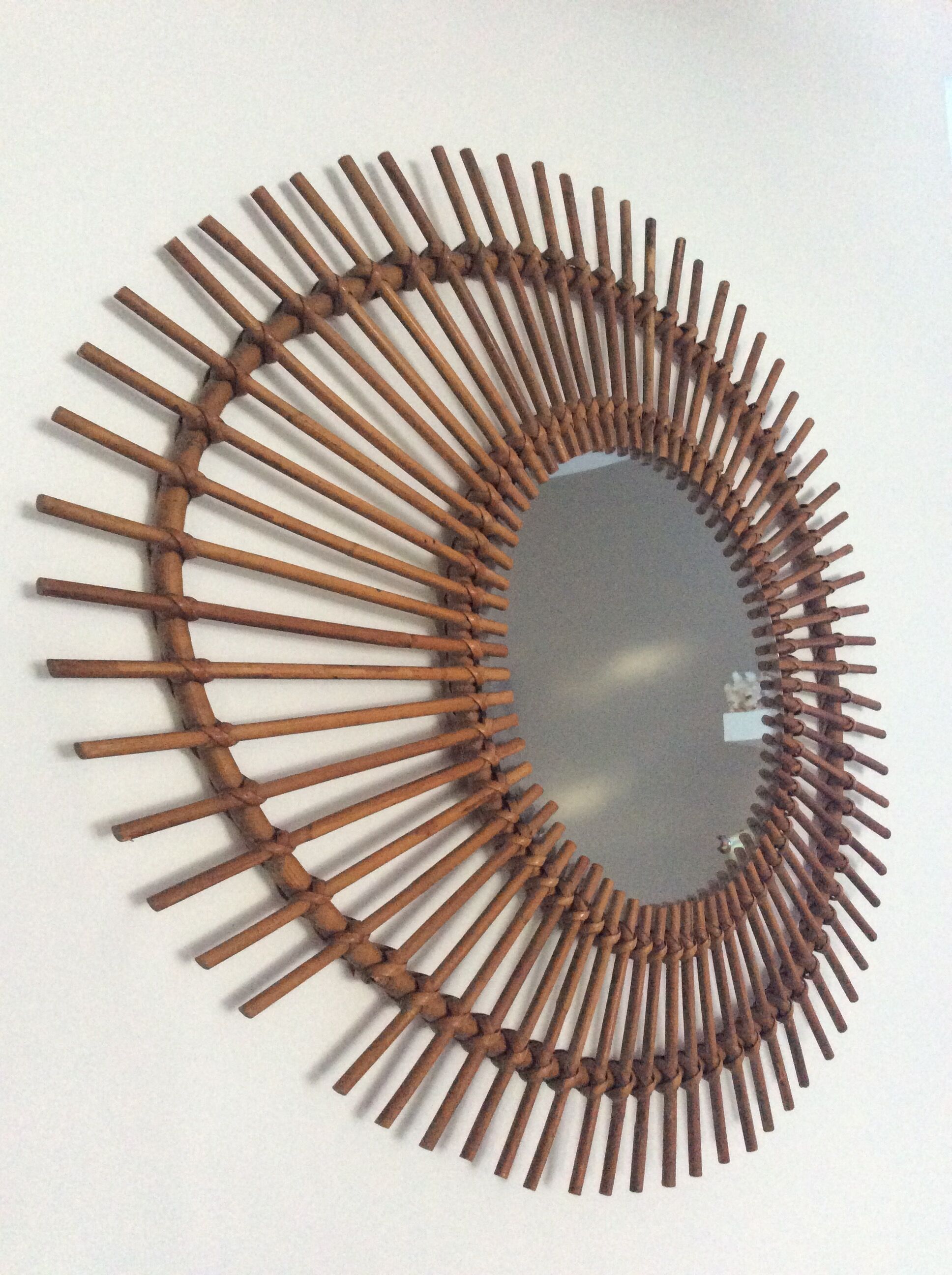Rattan free-form mirror from the 50s and 60s