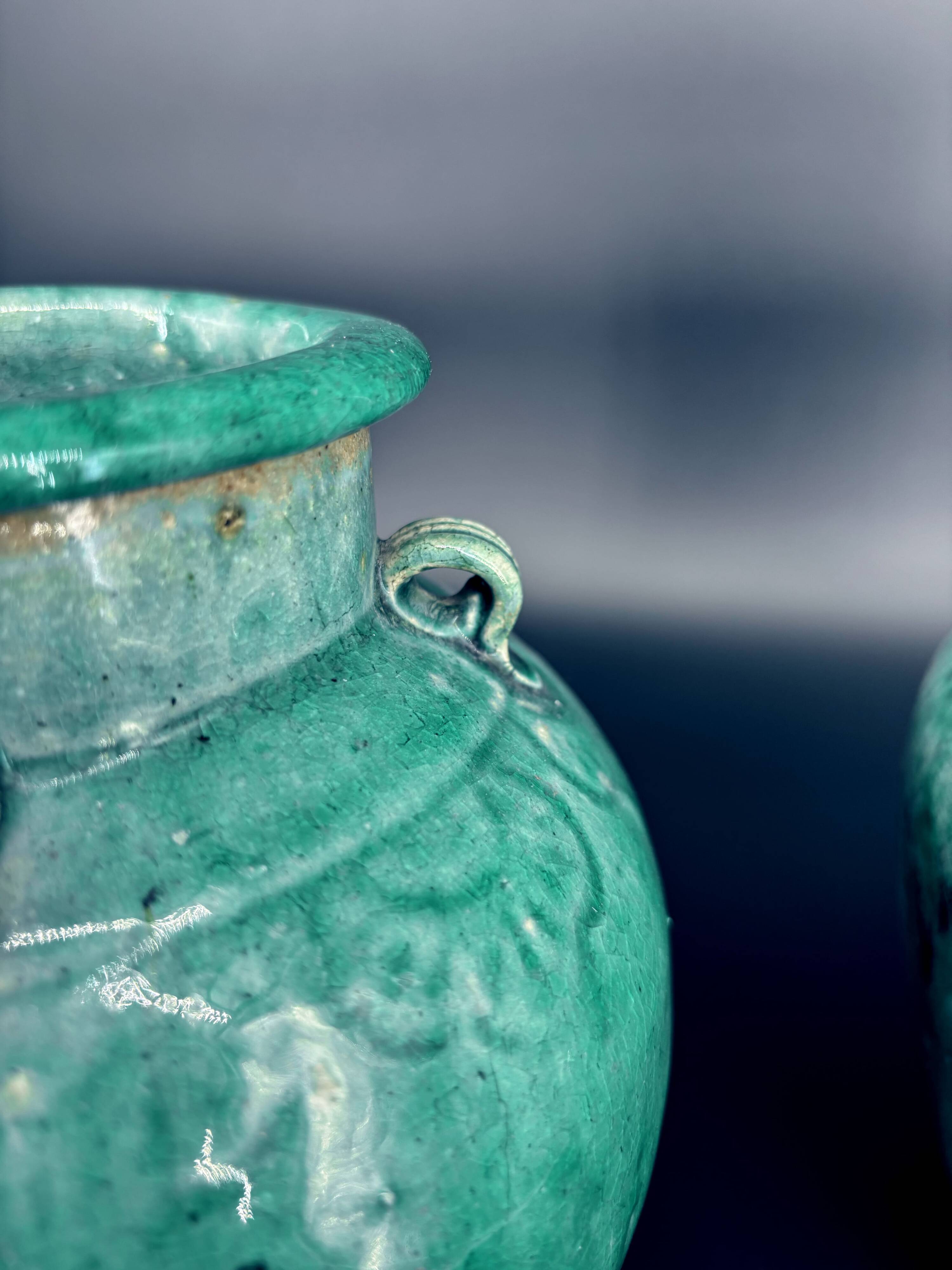Pair of ancient turquoise glazed stoneware vases, China, late 19th century.