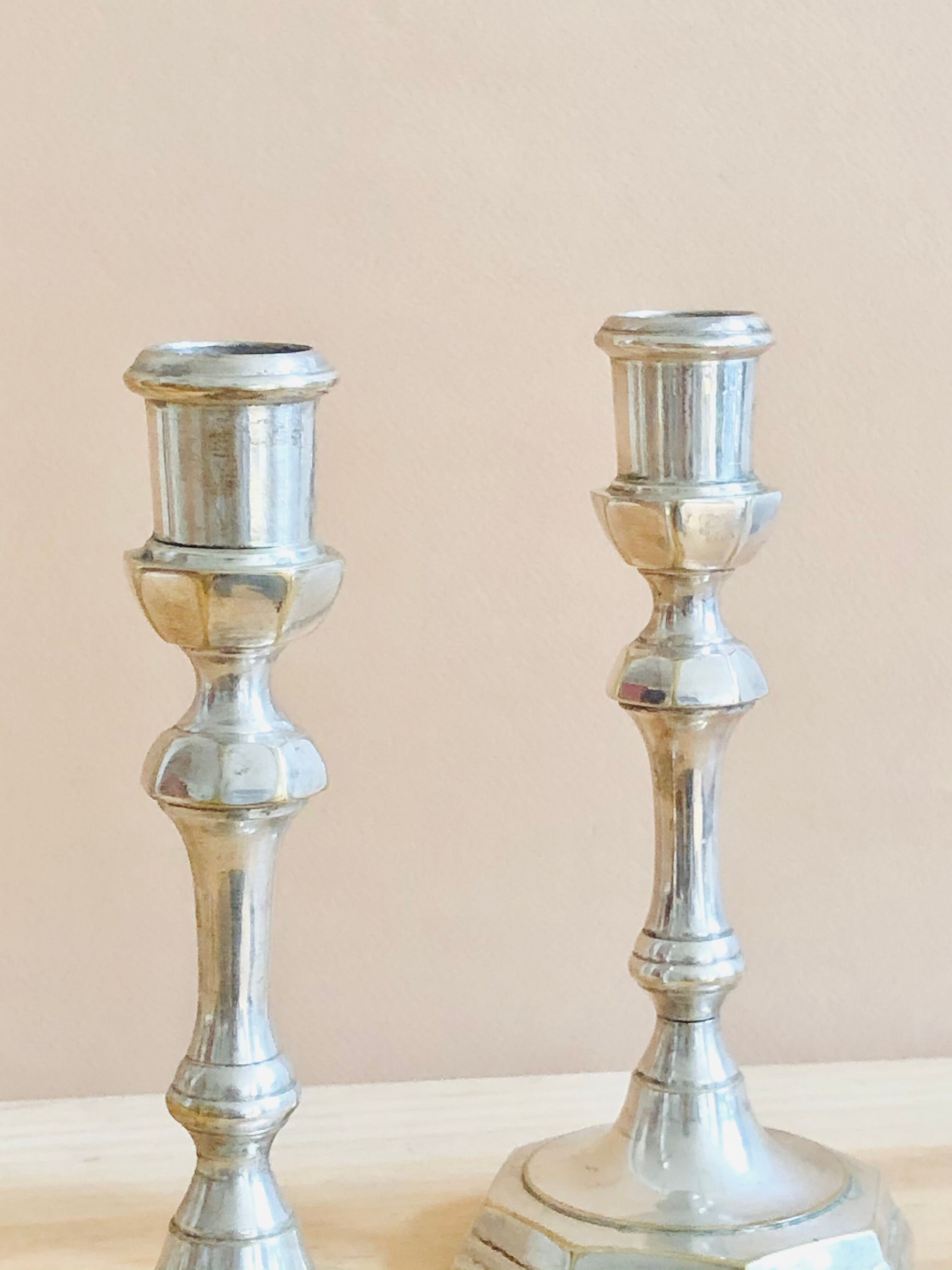 Pair of Pioneer EPNS silver-plated nickel candlesticks