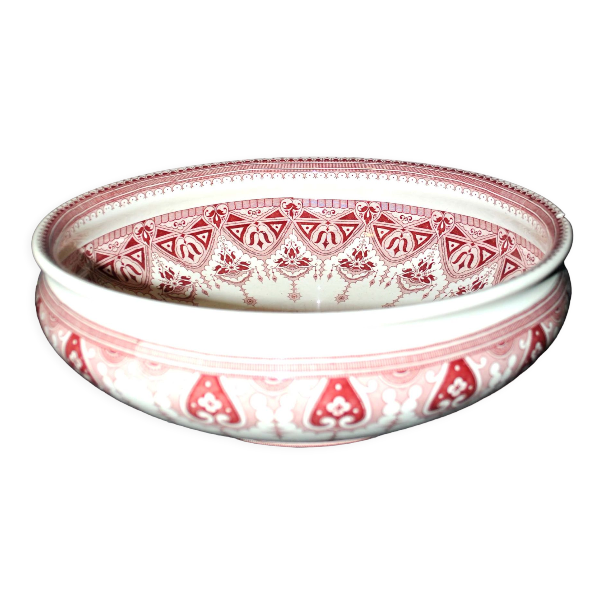 Salad bowl planter in earthenware sarreguemines u&c arabesque red calcutta