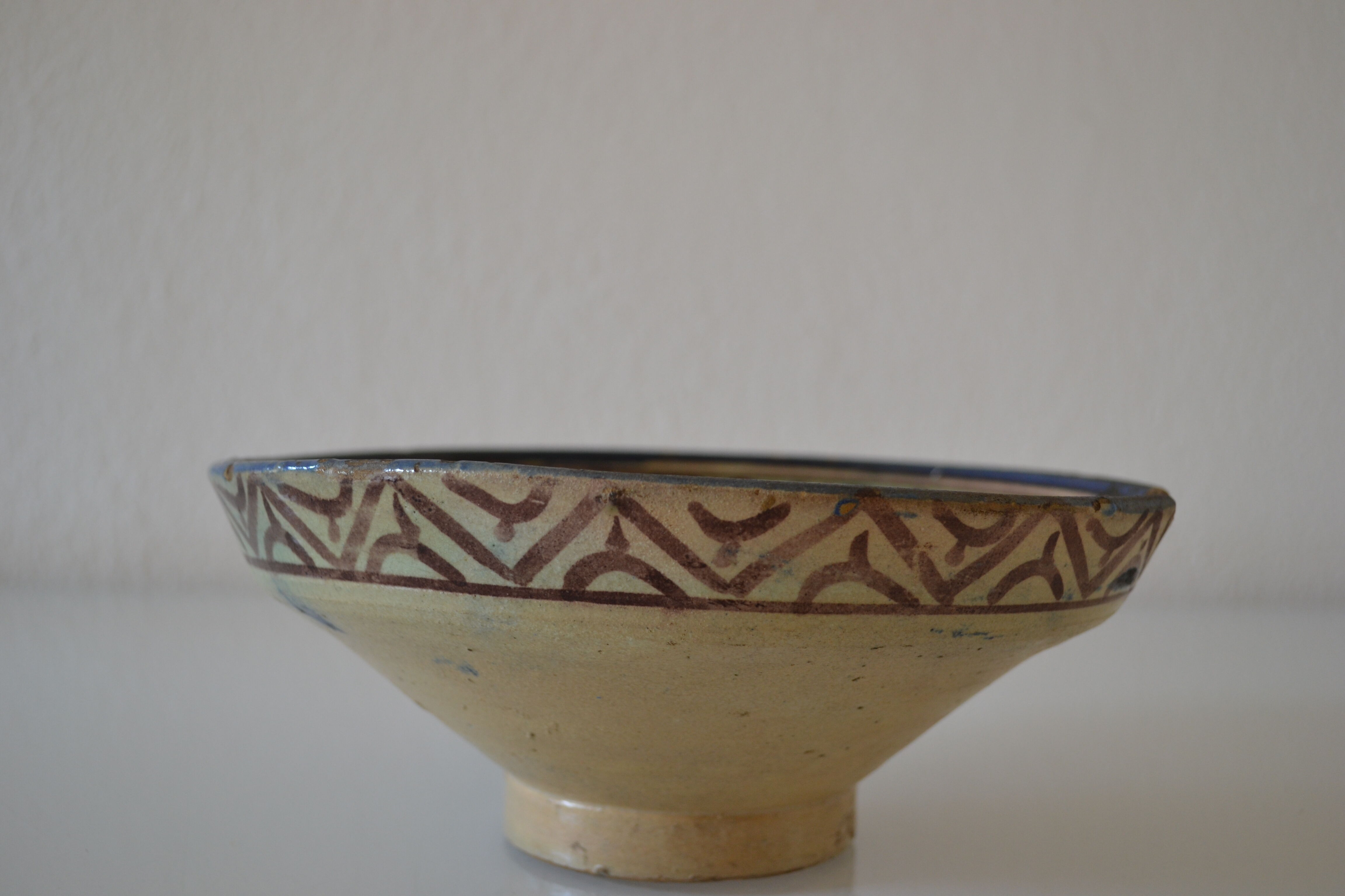 Ancient berbere ceramic dish signed north africa
