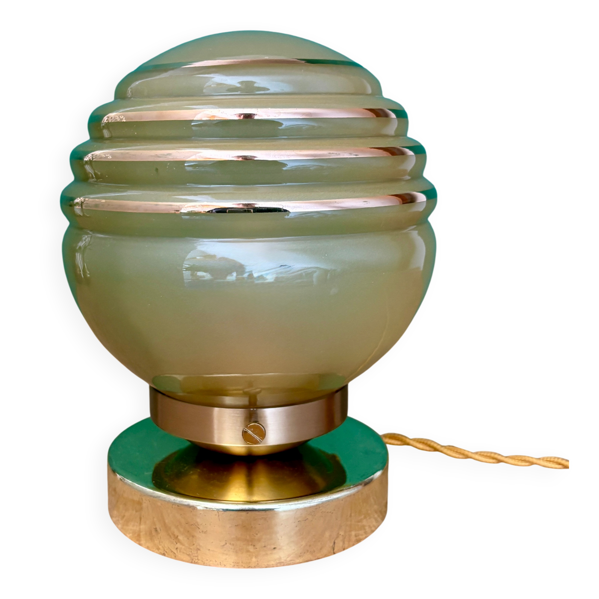 Vintage yellow and gold glass globe table lamp