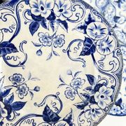 Set of 6 dessert plates in ironstone "Flora" – Creil et Montereau, 19th century, blue