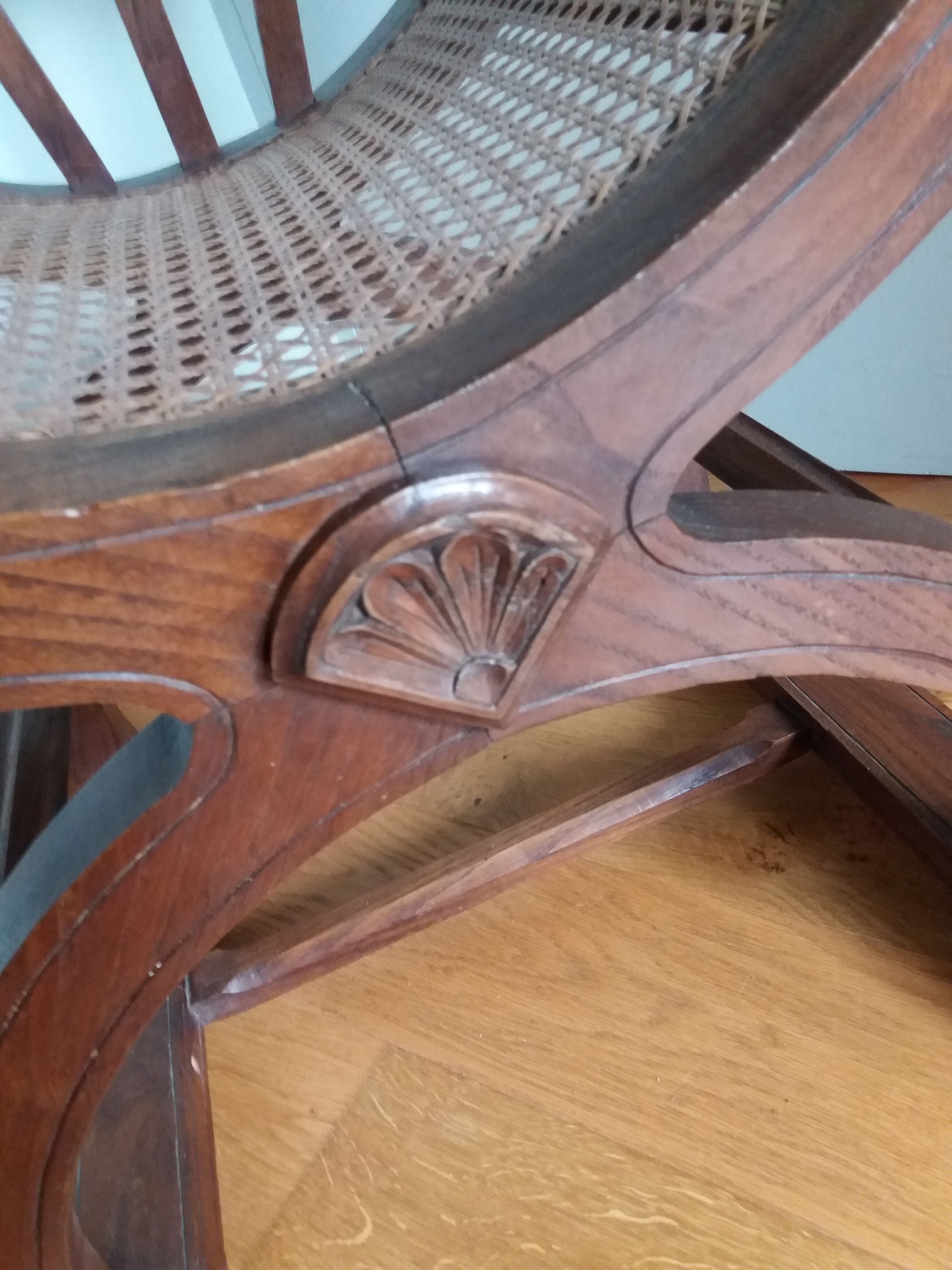 Armchair Curule Dagobert wood and rattan canning