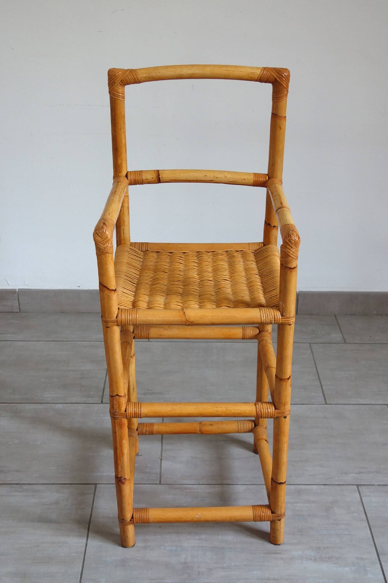Vintage bamboo rattan high stool