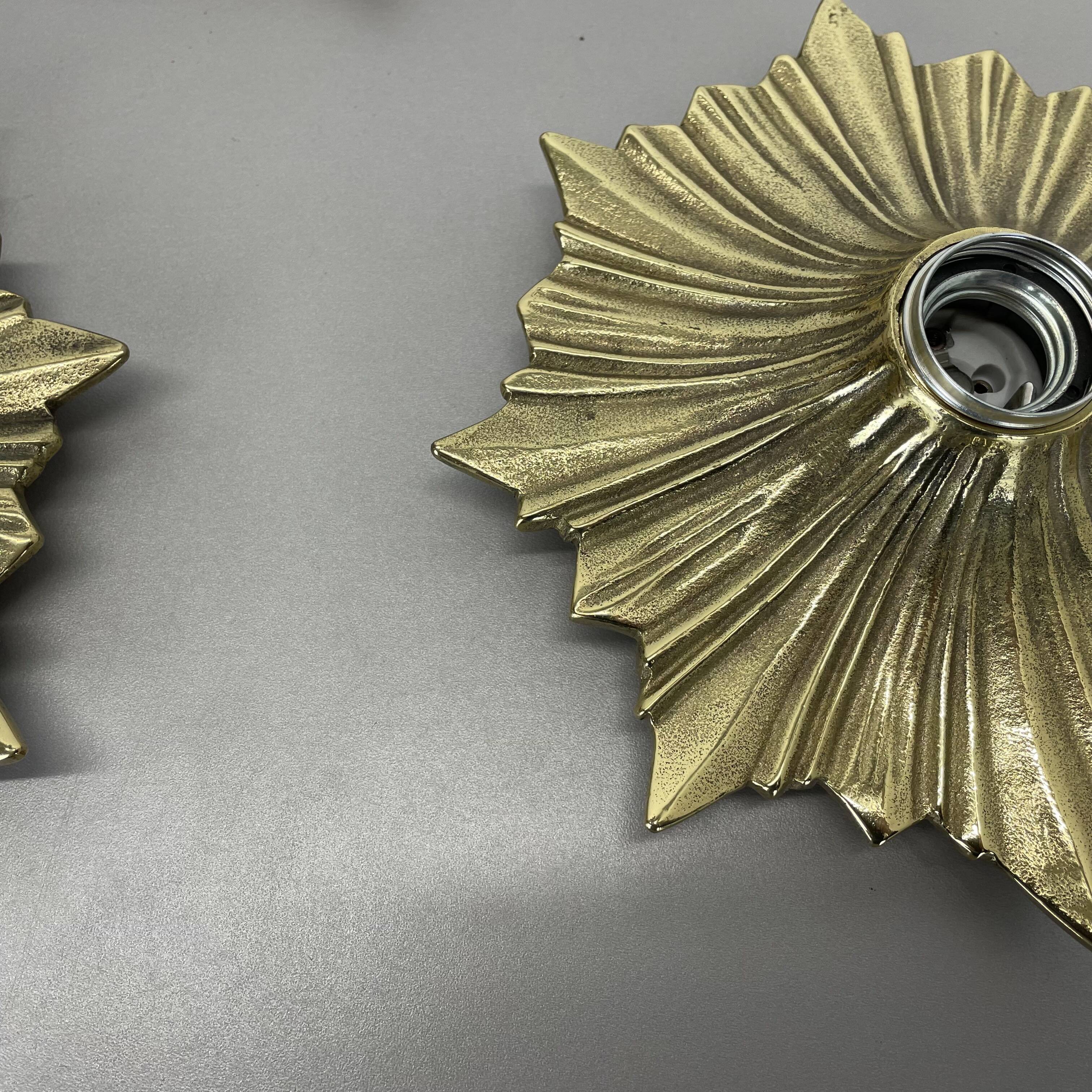 Set of Three Brutalist Bronze Sunburst Wall Lights, Italy 1950s