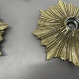 Set of Three Brutalist Bronze Sunburst Wall Lights, Italy 1950s