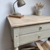 Antique side table – weathered wood & raw waxed top