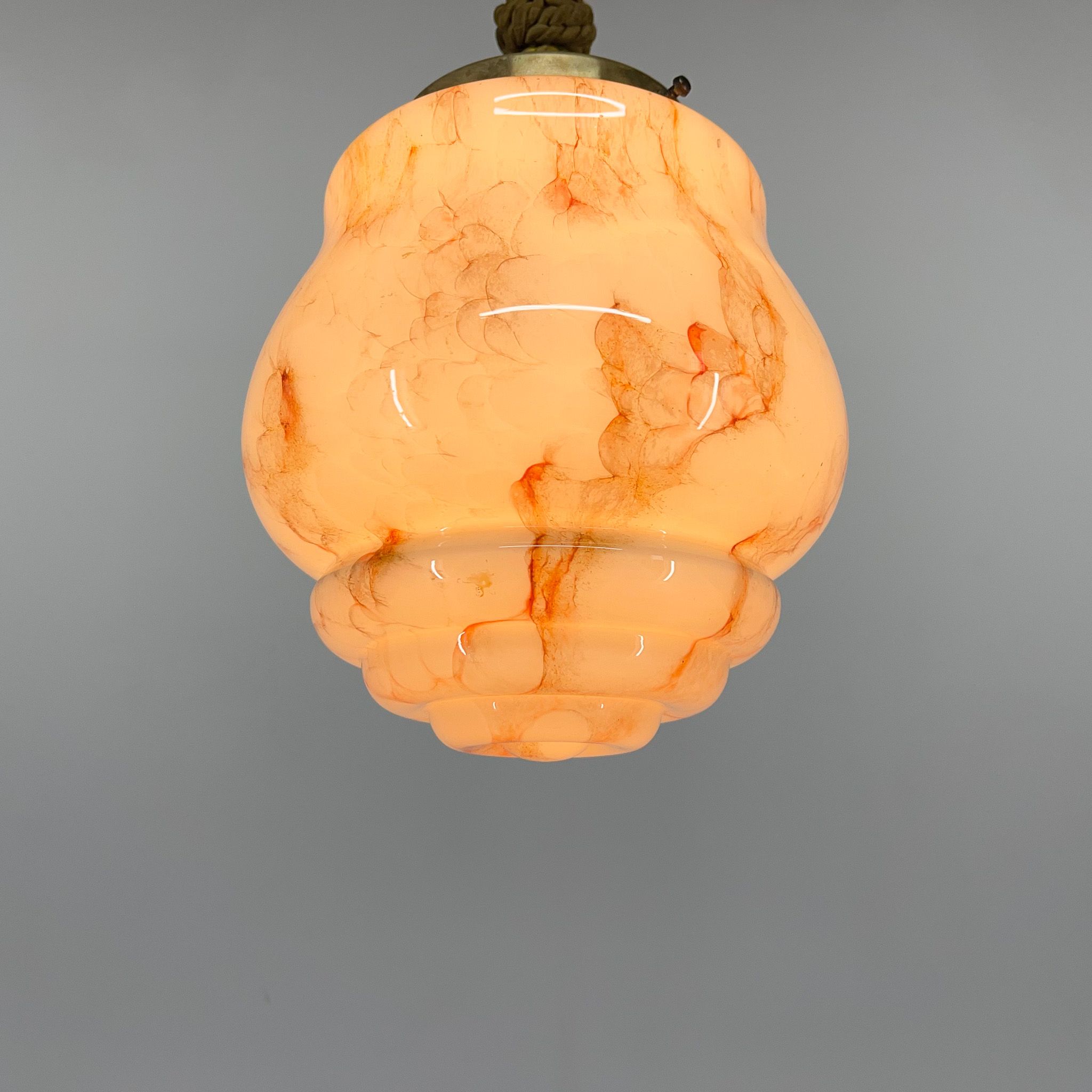 Art Deco Marble Glass Pendant Lignt on Original Rope