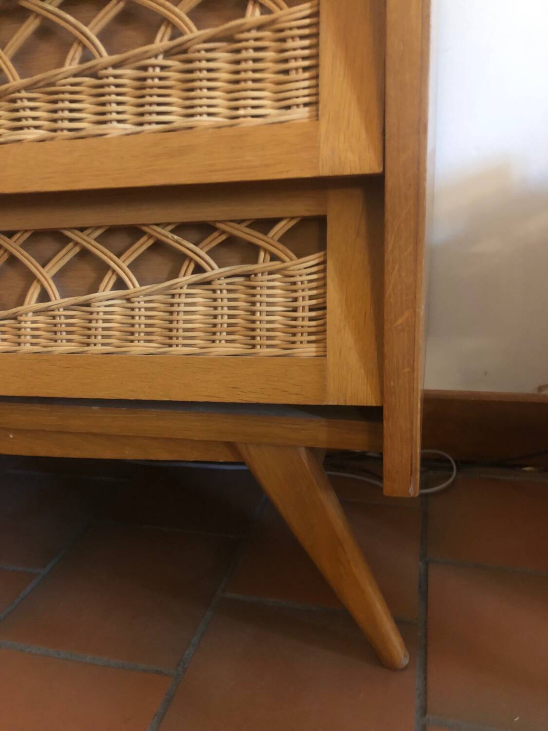 Commode scandinave vintage rotin
