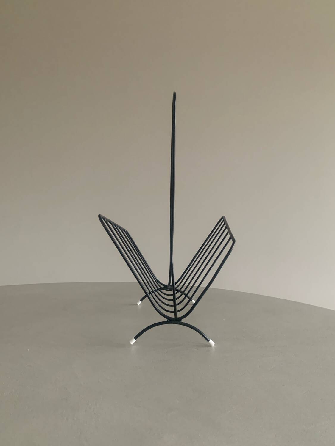 Vintage black metal magazine rack, 70s
