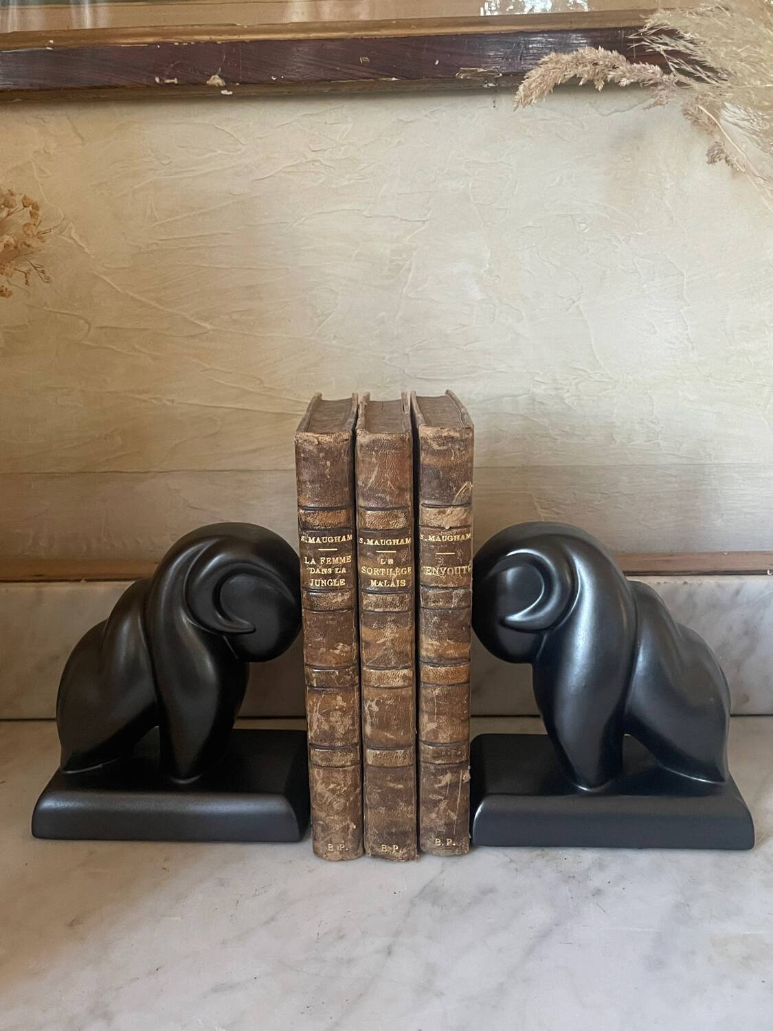 Pair of CAB Art Deco Ceramic Ram Bookends