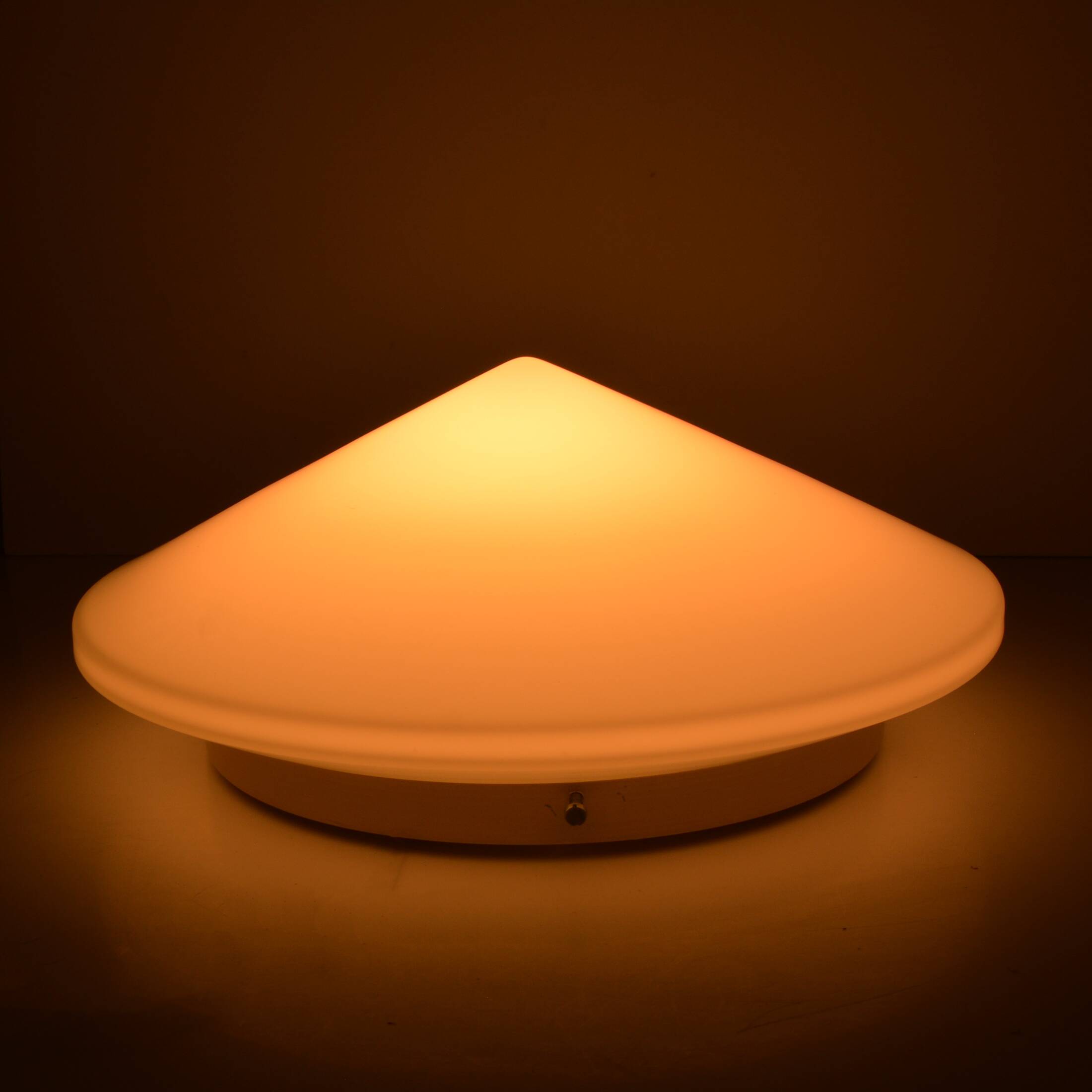 Round white glass ceiling lamp, Penko Pieńsk, Poland 1970s